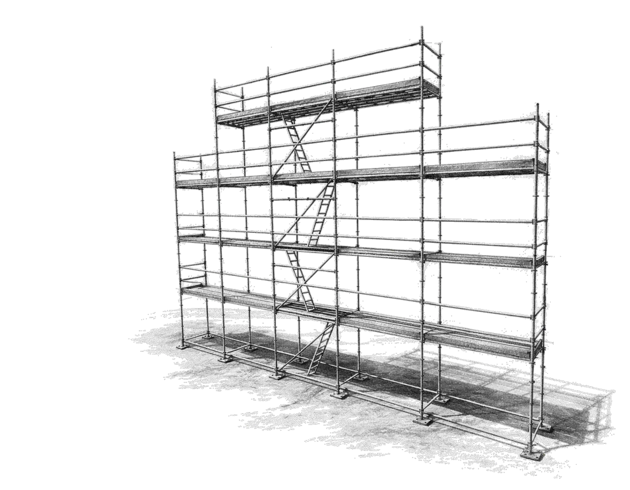 Échafaudage modulaire Layher monté sur un chantier